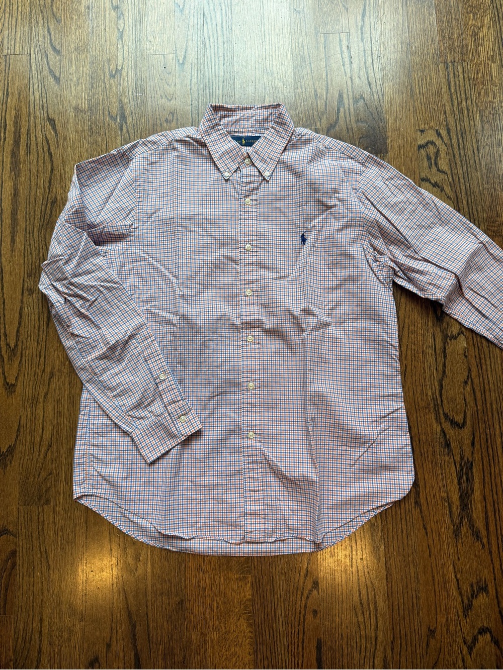 Ralph Lauren Men’s Blue and Orange Checked Button-Down Shirt